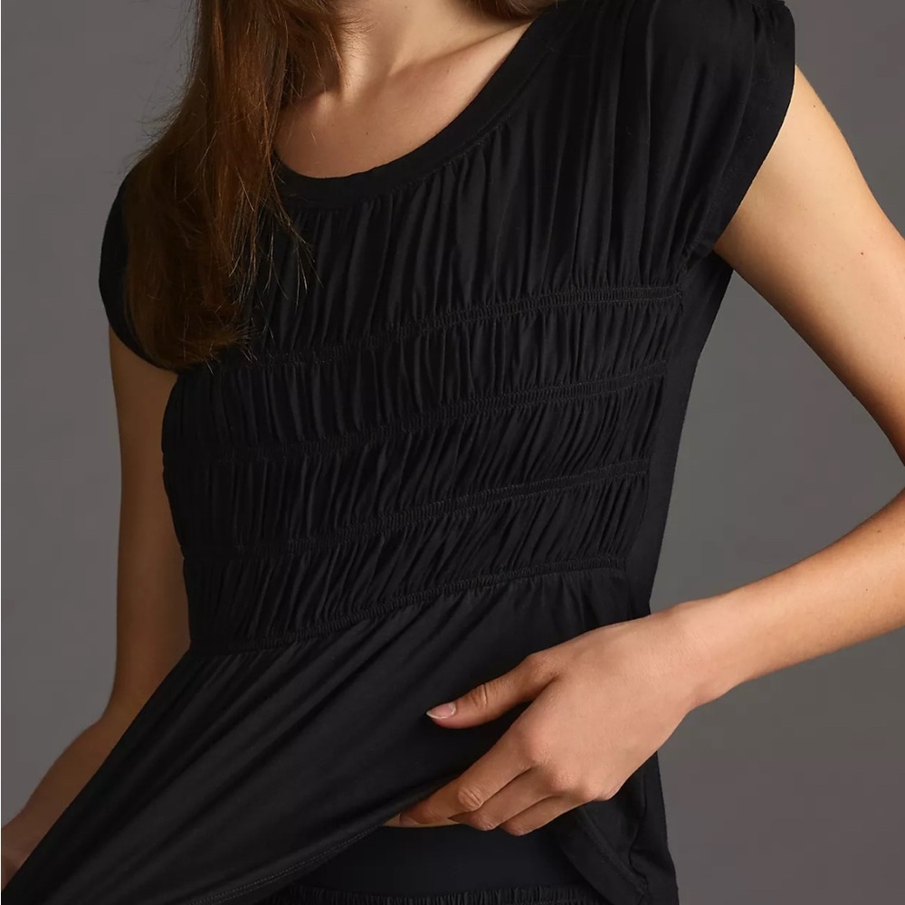 NWOT Maeve Smocked Peplum Flutter Sleeve tee